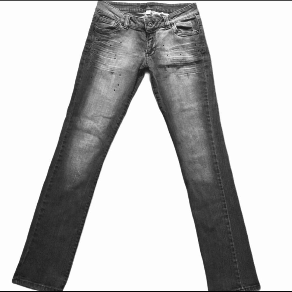 Younique Grey/light black Y2K Distressed Jewel Accent‎ Skinny Jeans Size 9